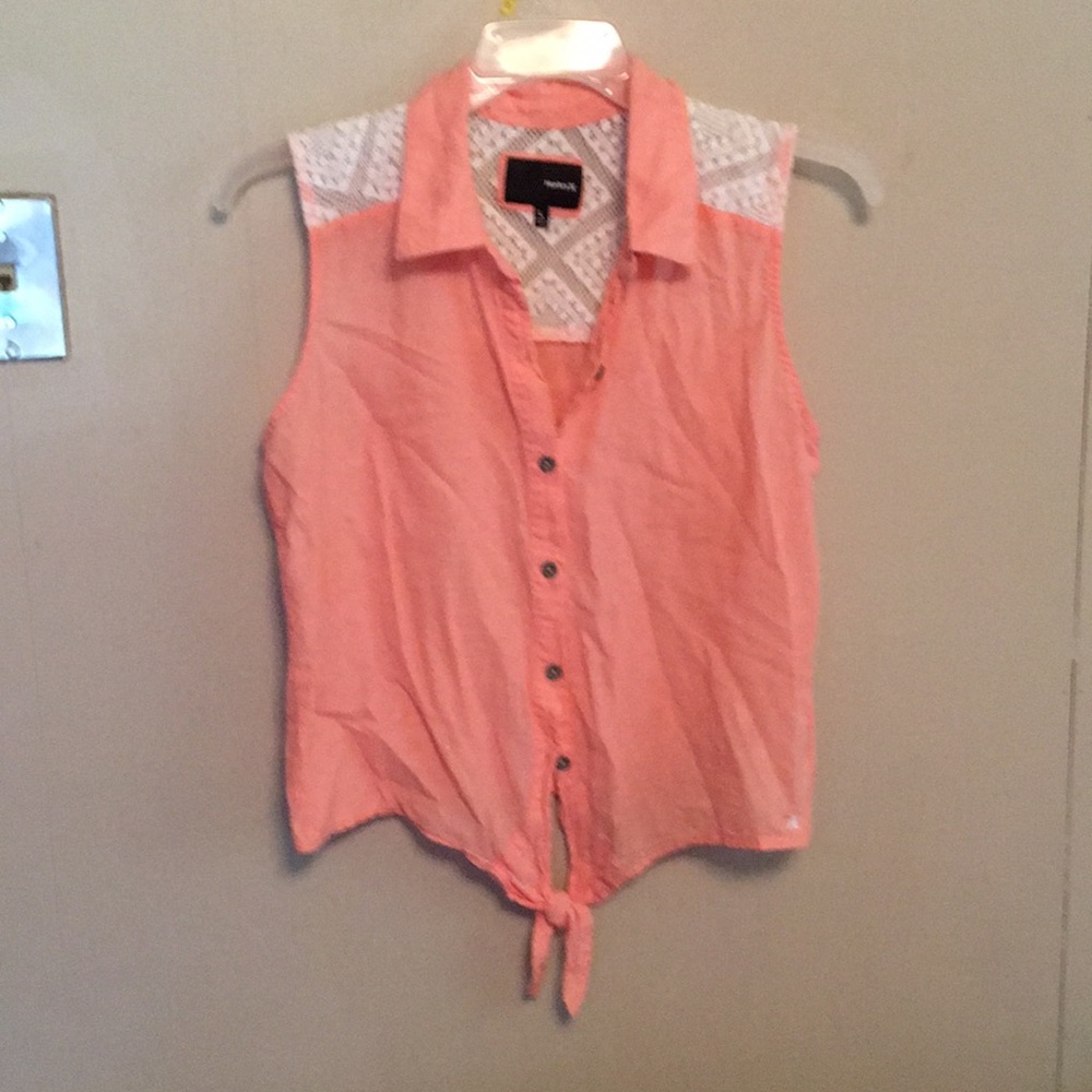 Peach with lace on back tie bottom shirt